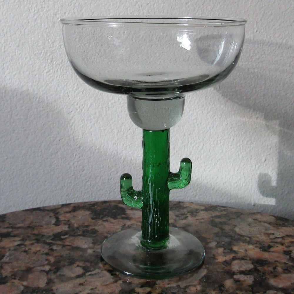 Hand Blown Cactus Margarita/Dessert Glasses Set of 3